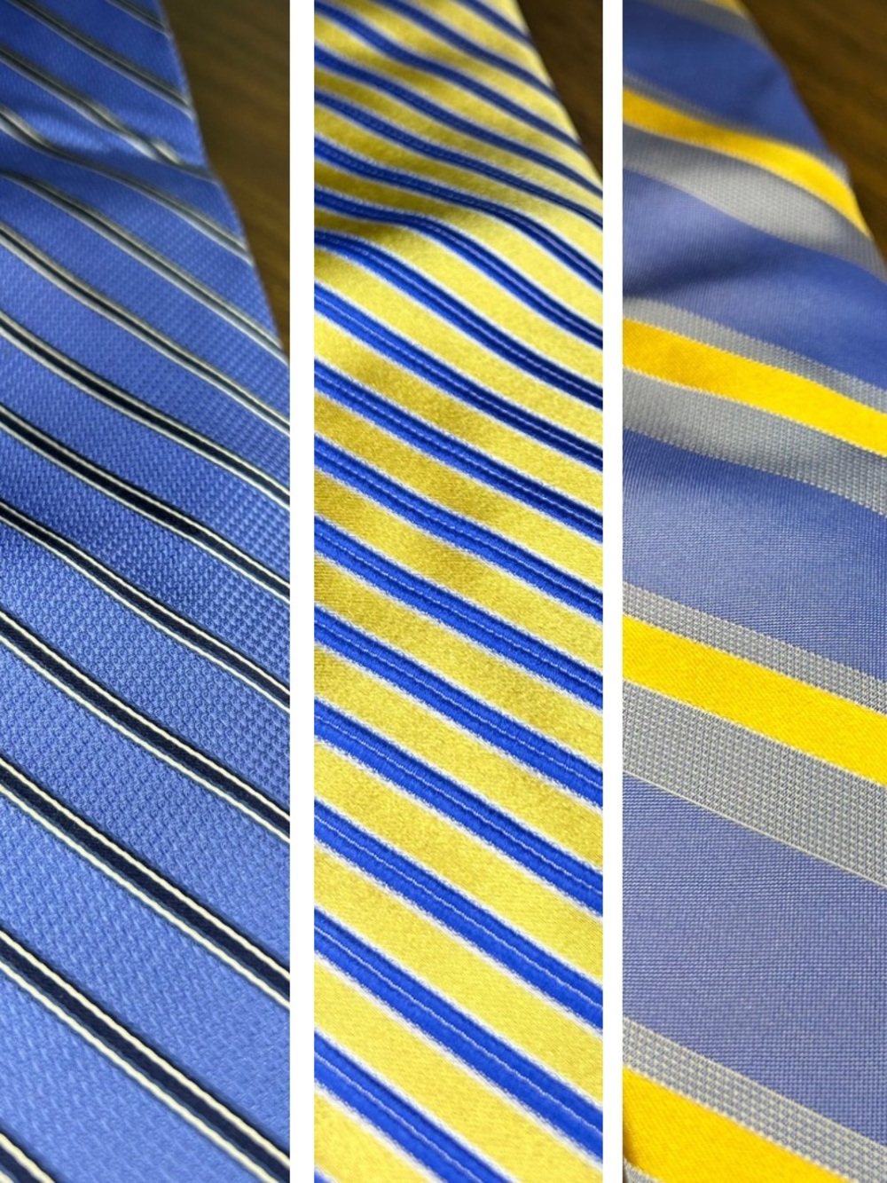Michael Kors 100% Silk Designer Tie Lot of 3 Striped Blue Yellow Neckties